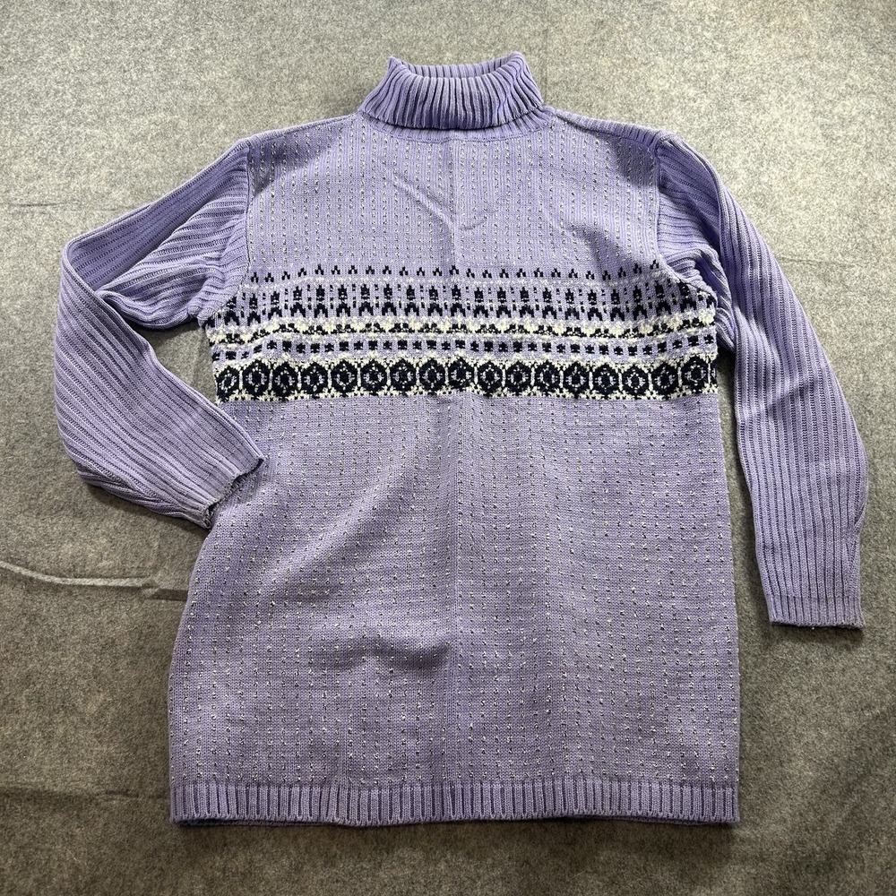 Crossroads Sweater Womens Medium Fair Isle Turtleneck Purple Pullover